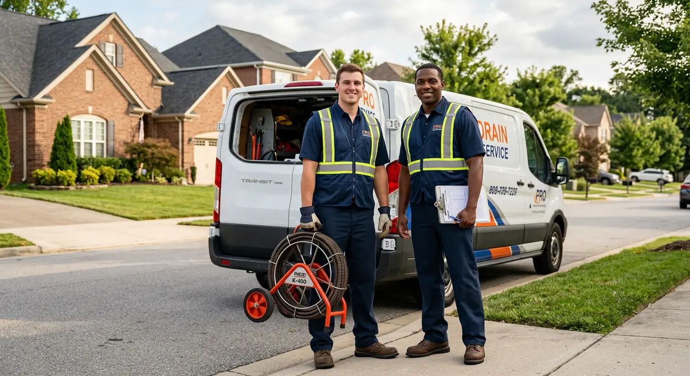 Sewer and drain service team with equipment ready for work in Edwardsville